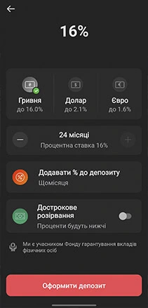 раздел «Депозиты»