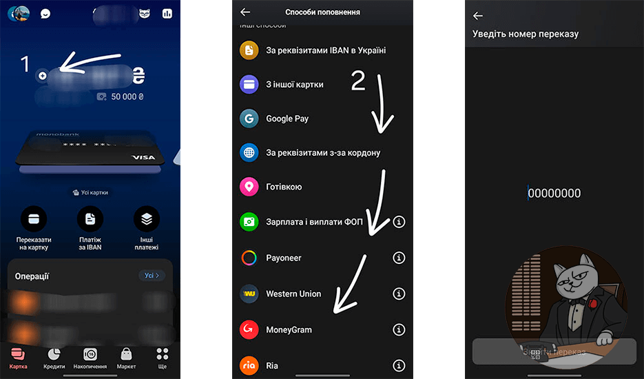 Перевод через Monobank и MoneyGram